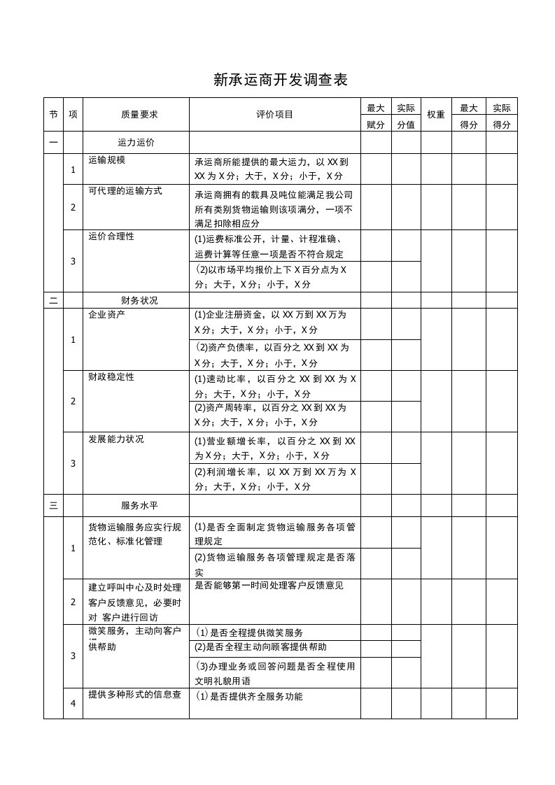 新承运商开发调查表