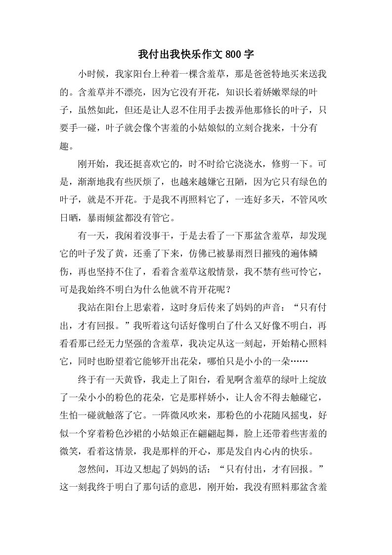 我付出我快乐作文800字