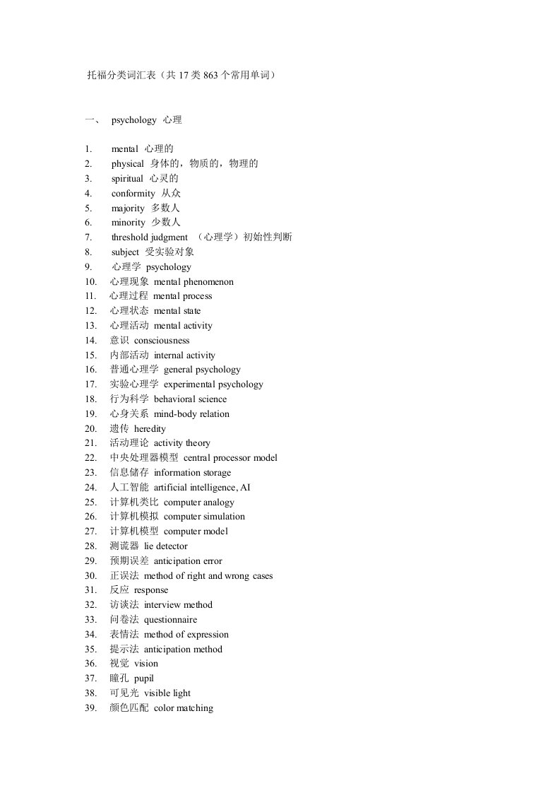 托福分类词汇表共17类863个常用单词