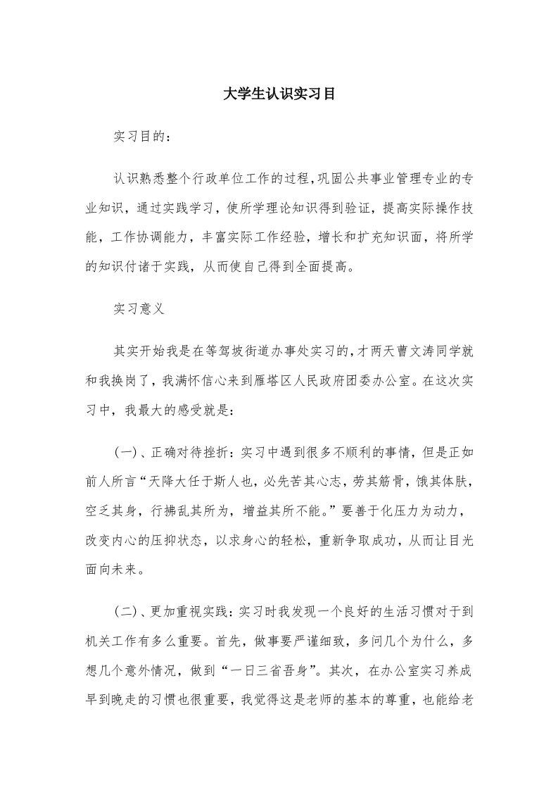 大学生认识实习目