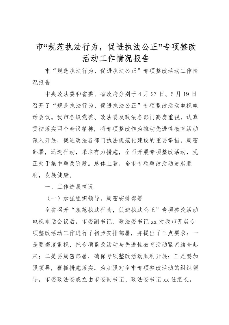 2022市“规范执法行为，促进执法公正”专项整改活动工作情况报告