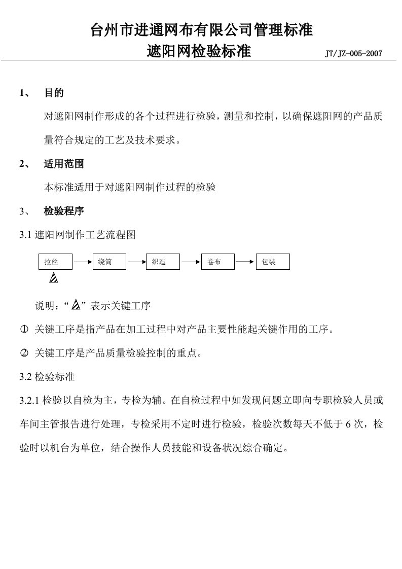 遮阳网检验标准（精选）