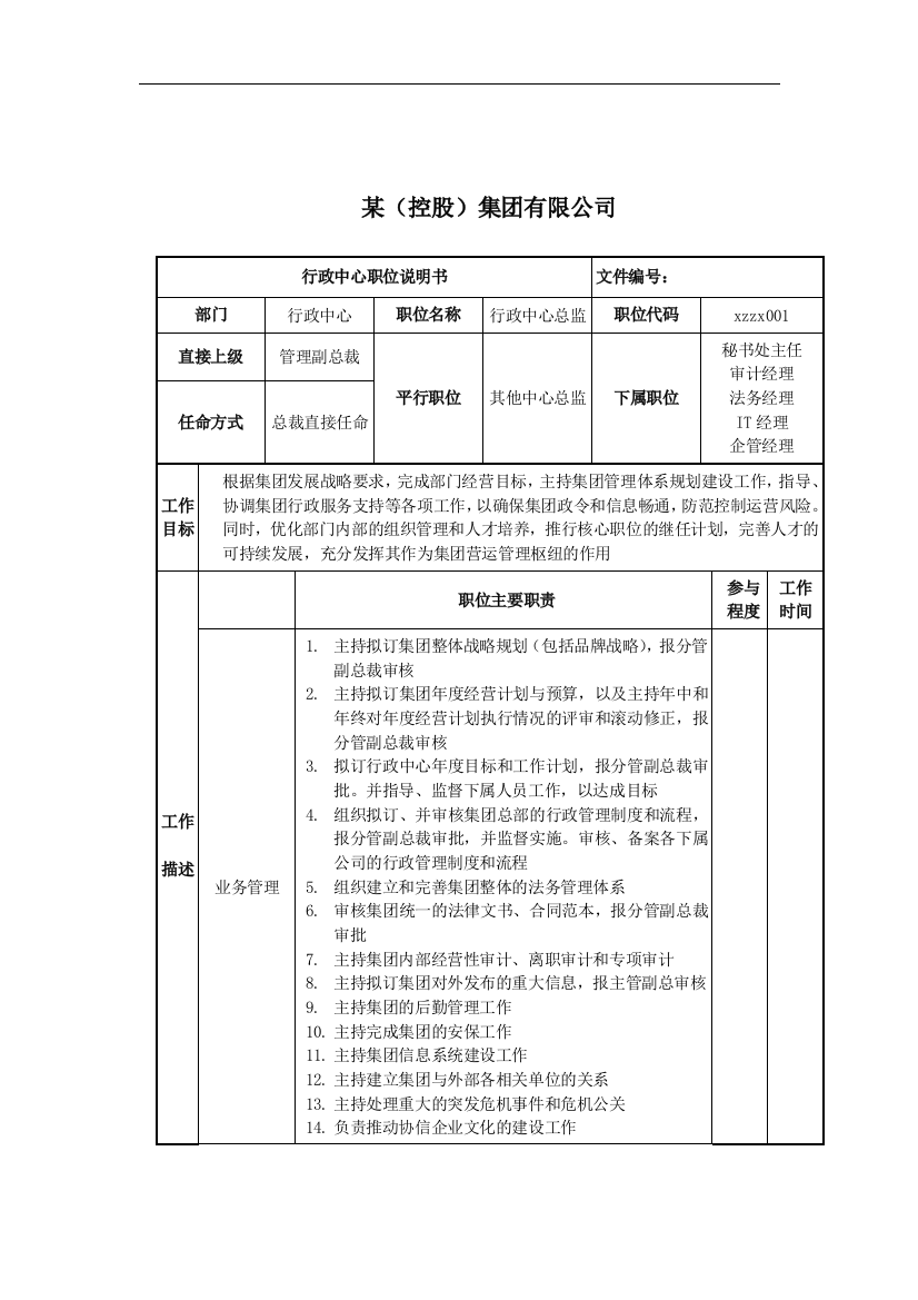 行政中心总监岗位说明书