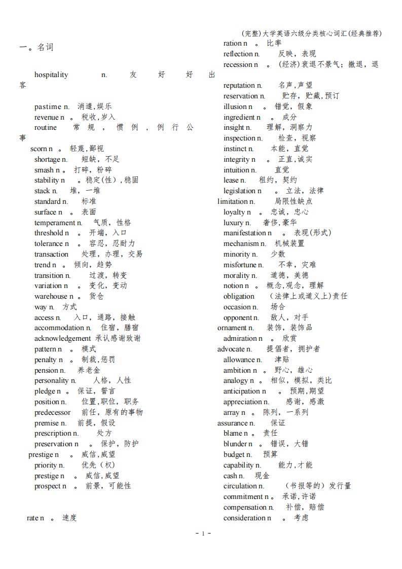 (完整)大学英语六级分类核心词汇(经典推荐)