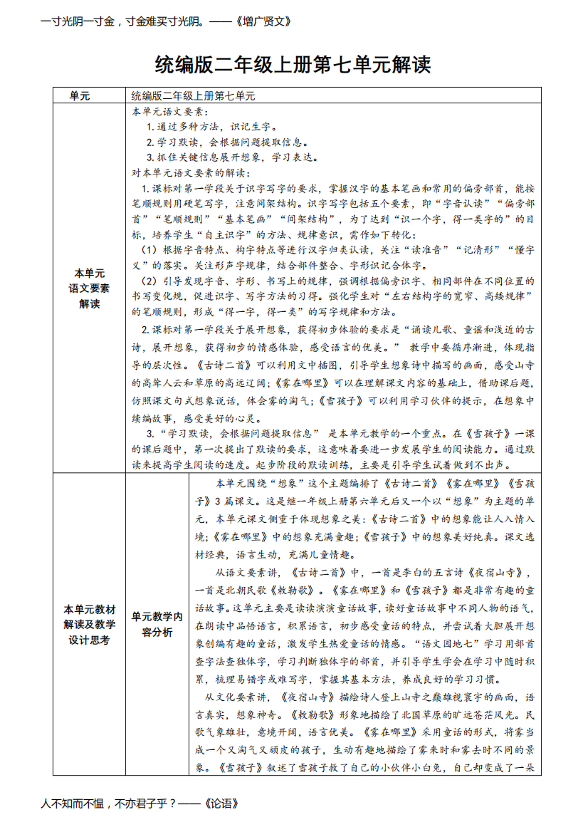 统编版二年级上册第七单元解读