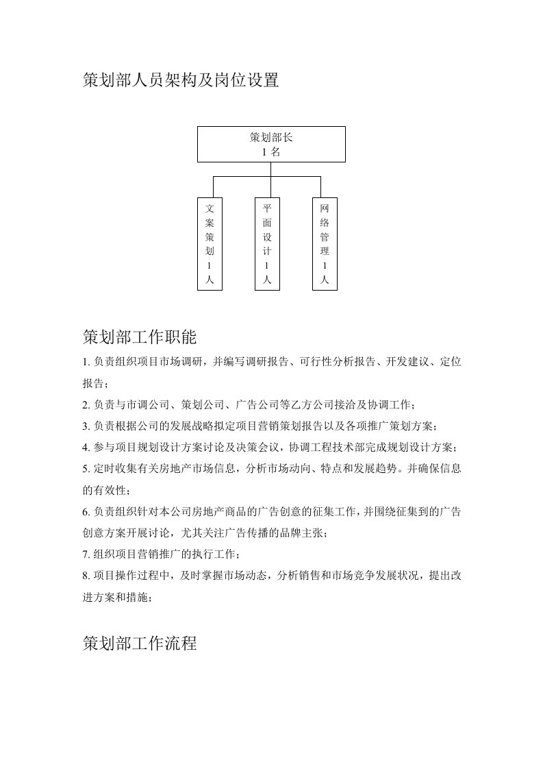 策划部人员架构及岗位职责