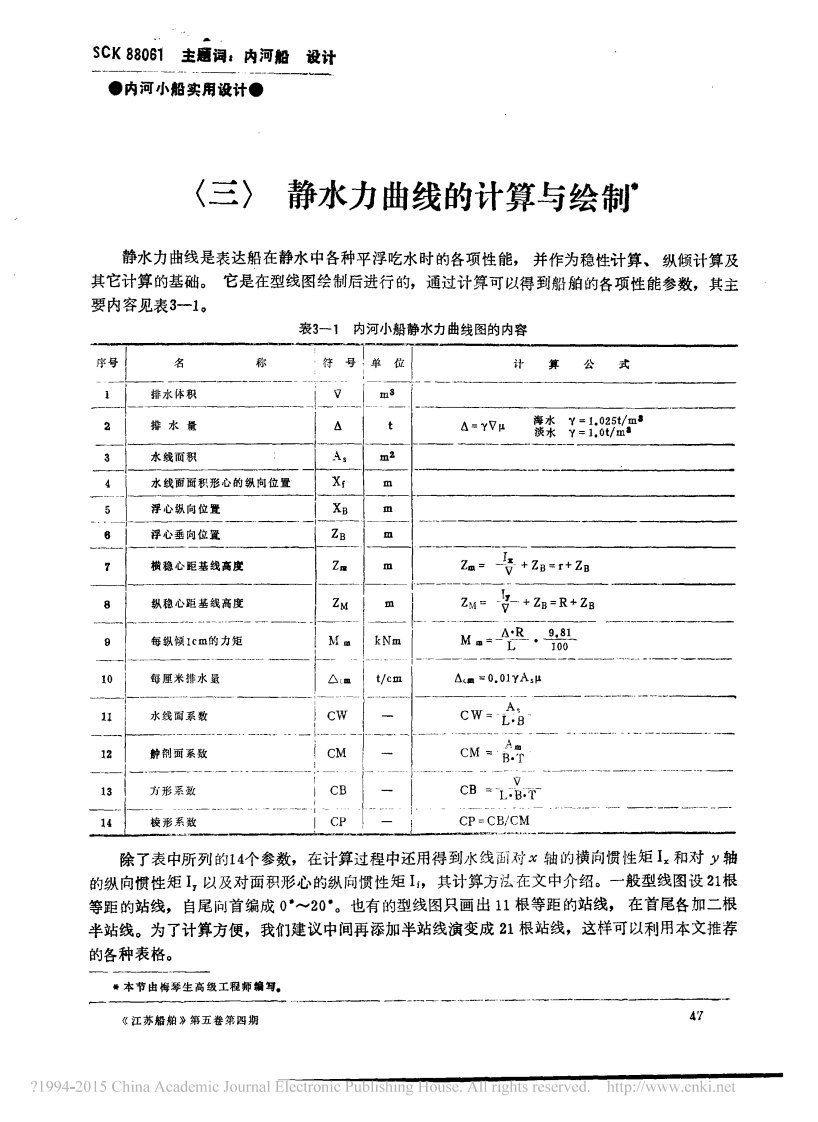 三-静水力曲线的计算与绘制