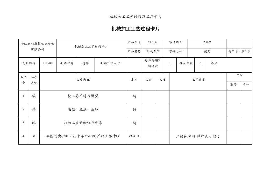 机械加工工艺过程及工序卡片