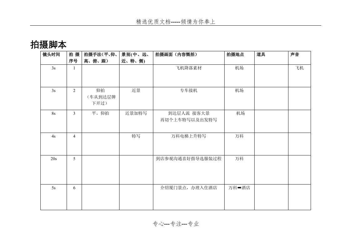 分镜头脚本模板(共6页)