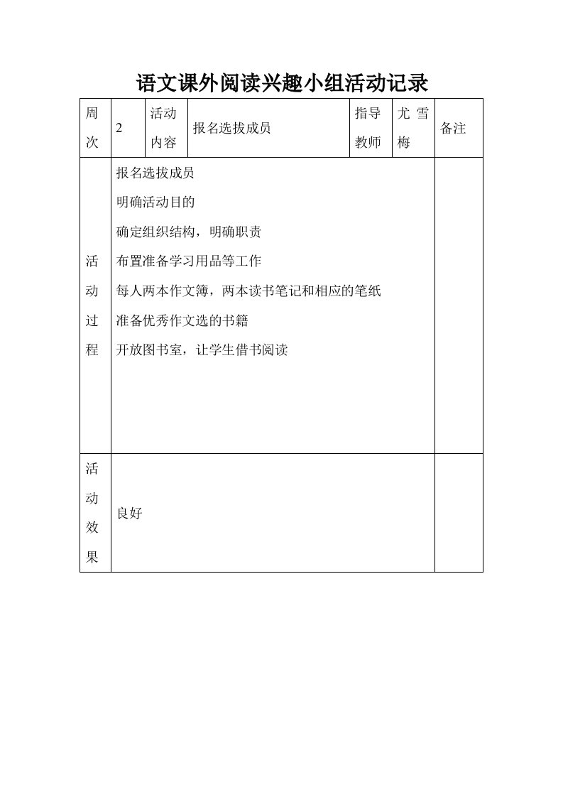 18.3语文课外阅读兴趣小组活动记录