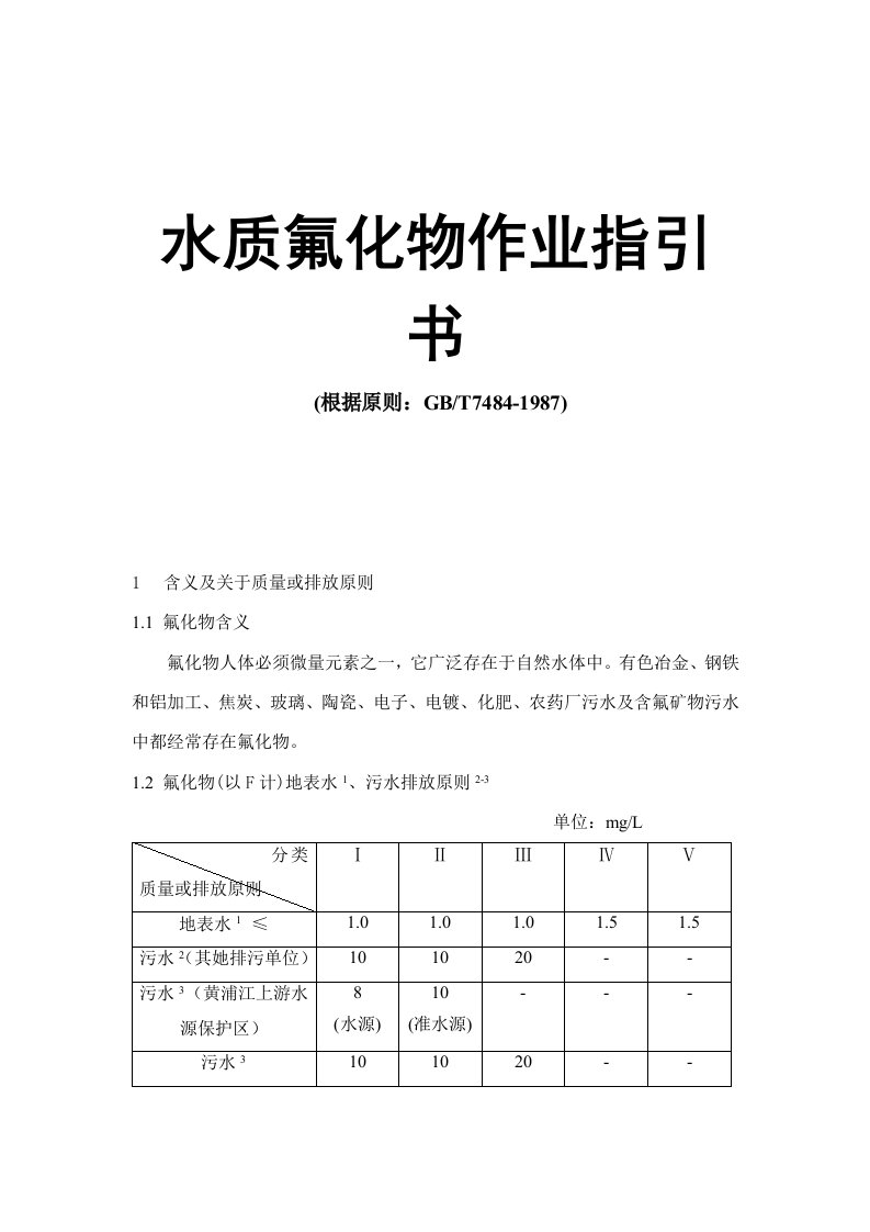 2021年水质氟化物作业指导说明书