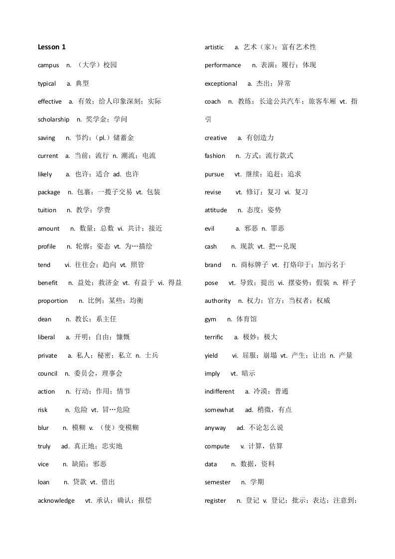 2022年大学英语四级高频词汇精华版