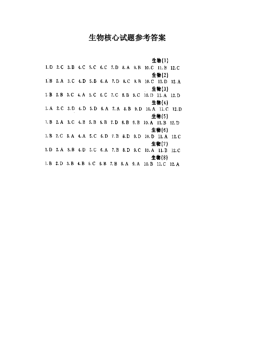 生物核心试题参考答案