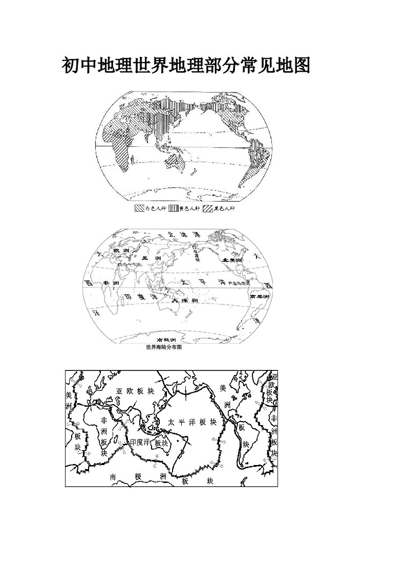 初中地理世界地理部分常见地图
