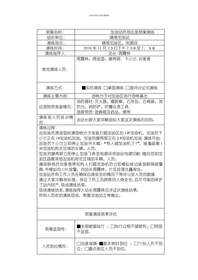 加油站防恐应急预案演练