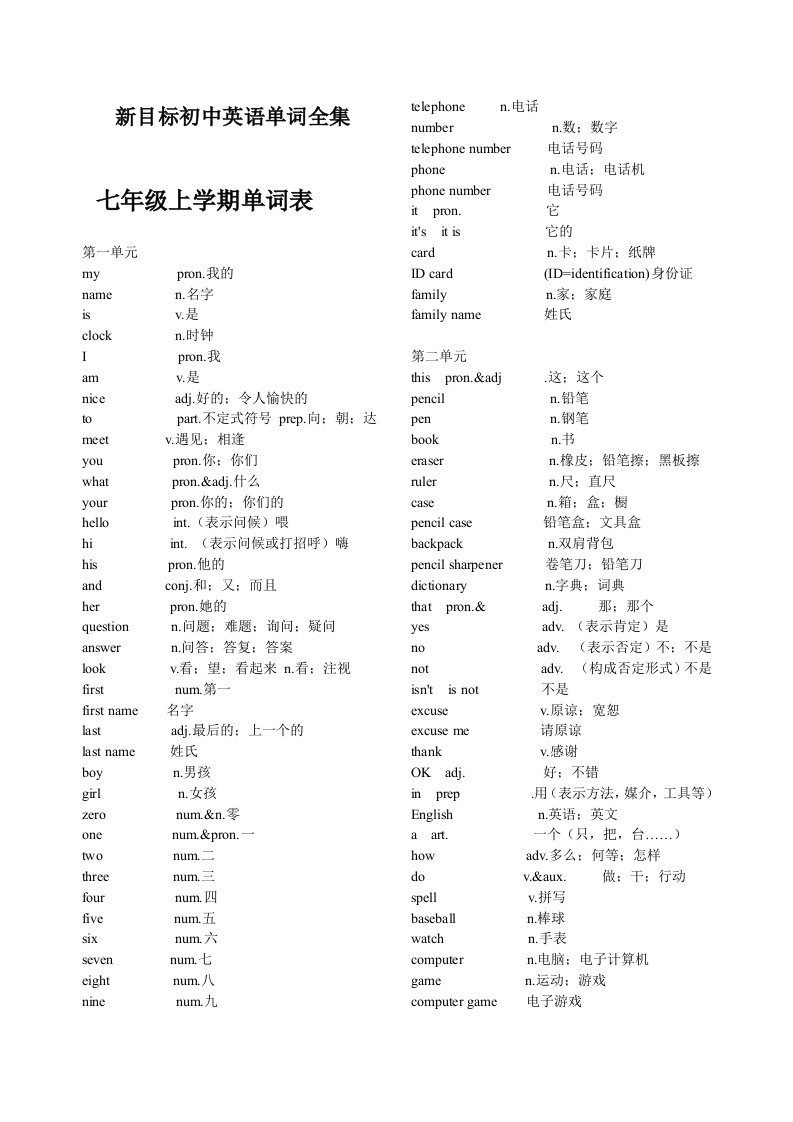 新目标初中英语单词全集