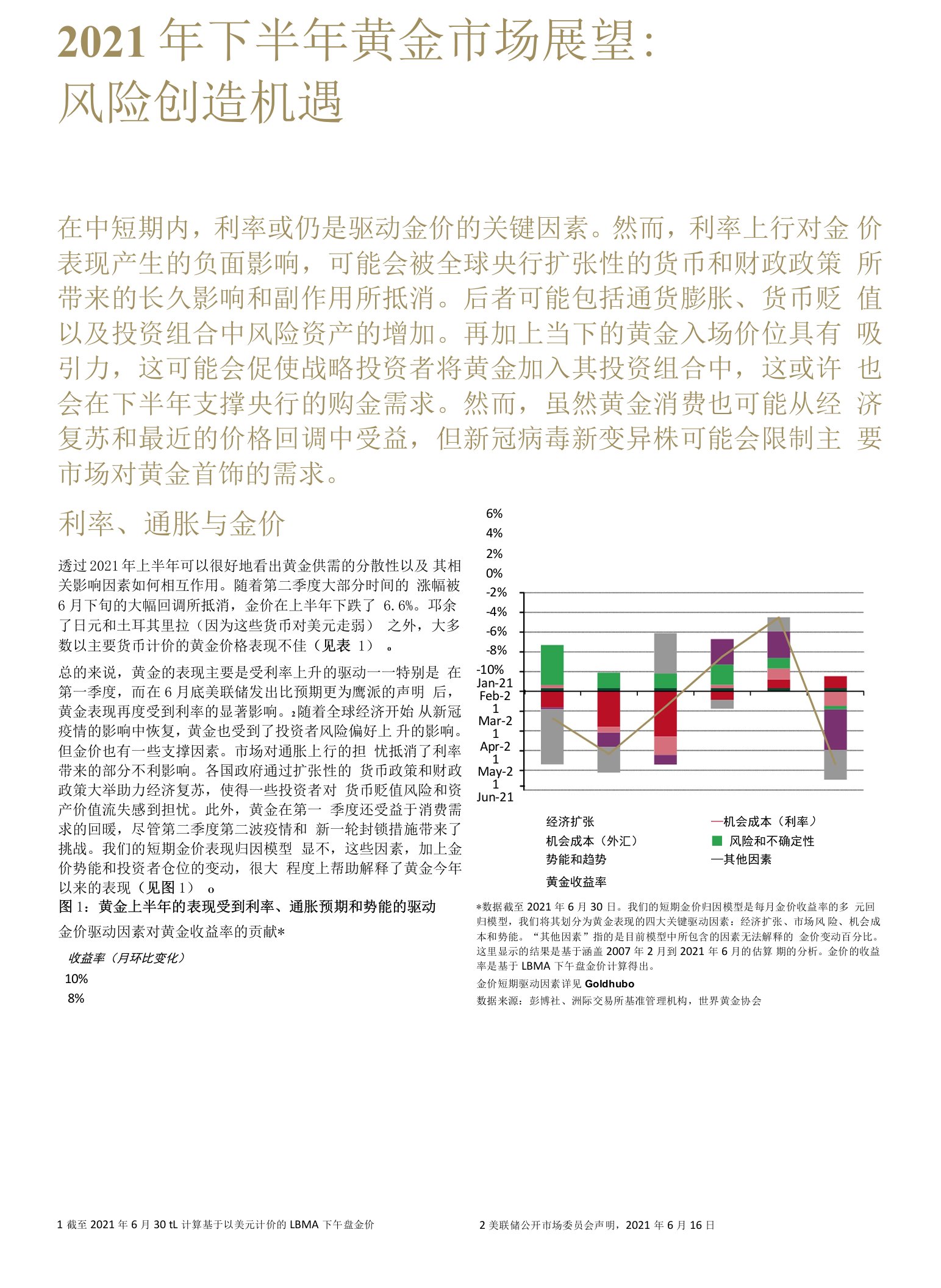 2021年下半年黄金市场展望