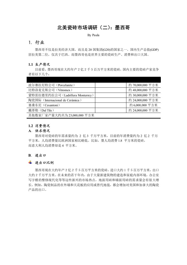 墨西哥陶瓷产业调研报告