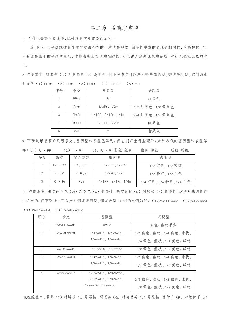 遗传学课后习题及答案解析-刘祖洞