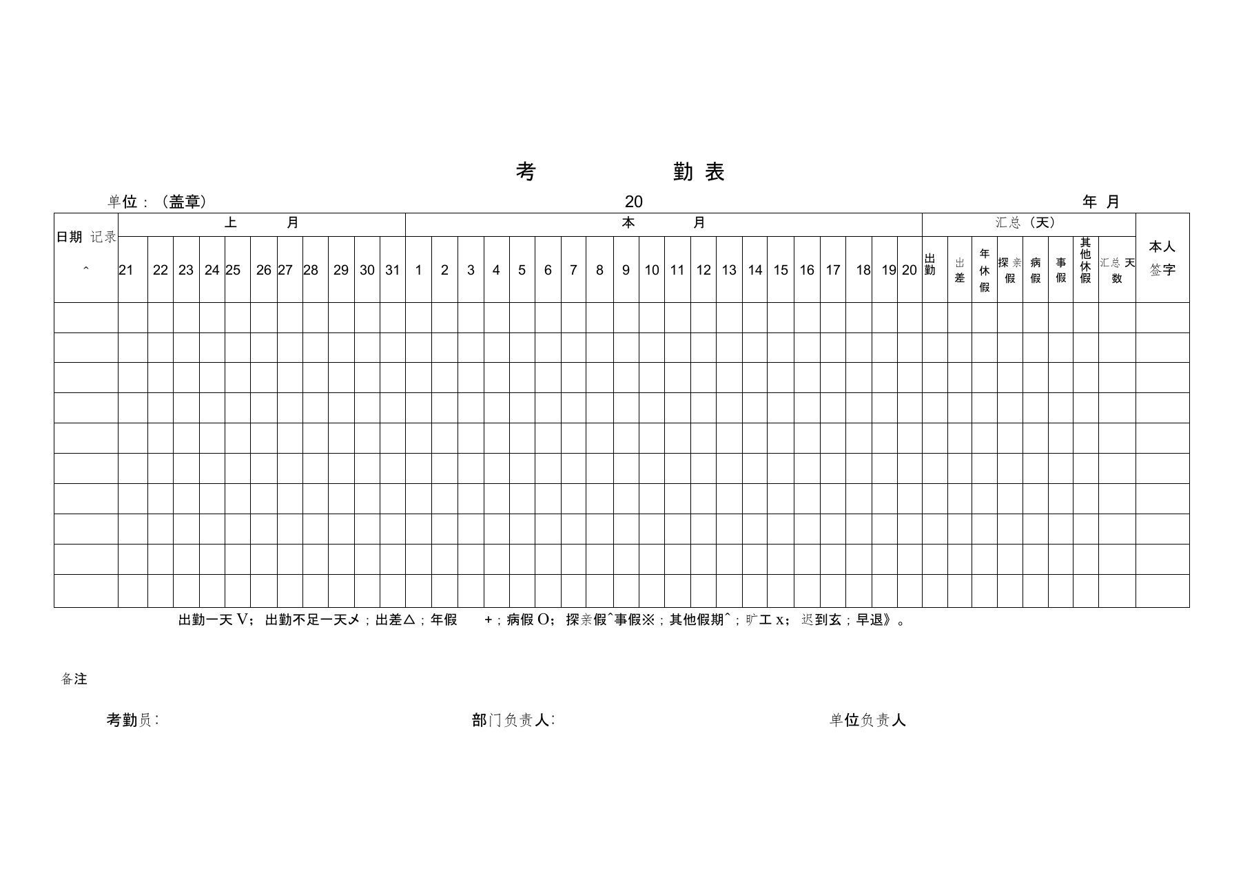 (完整版)考勤表电子版