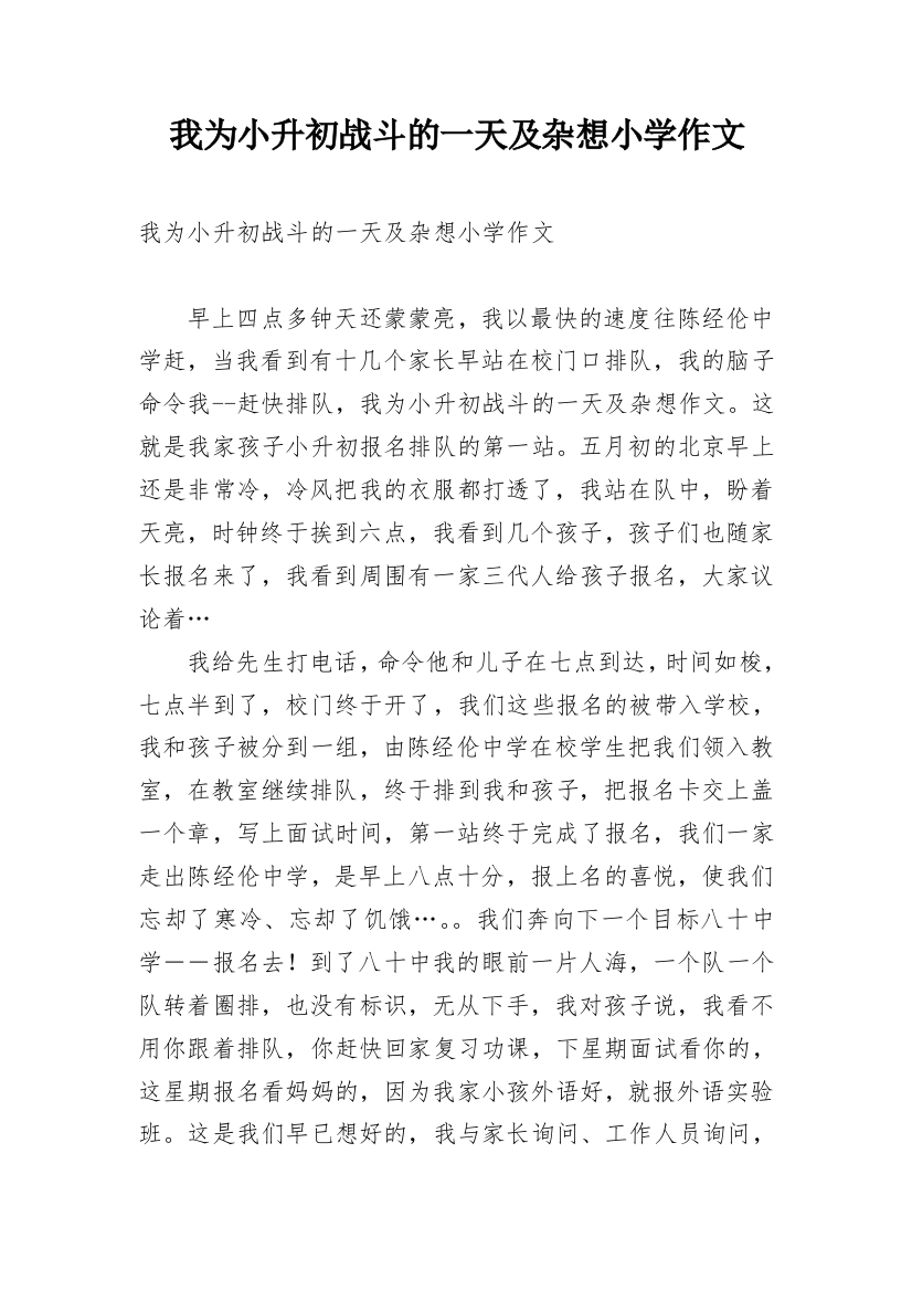 我为小升初战斗的一天及杂想小学作文