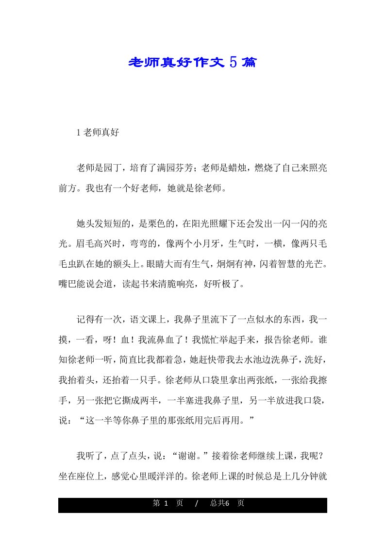 老师真好作文5篇