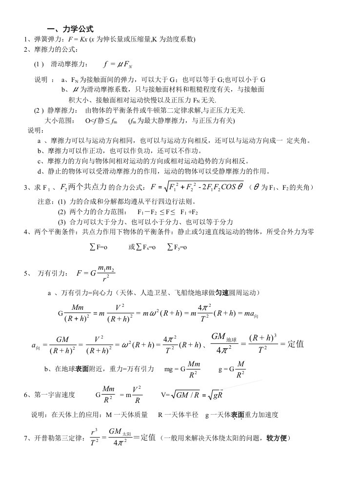 高中物理公式总表