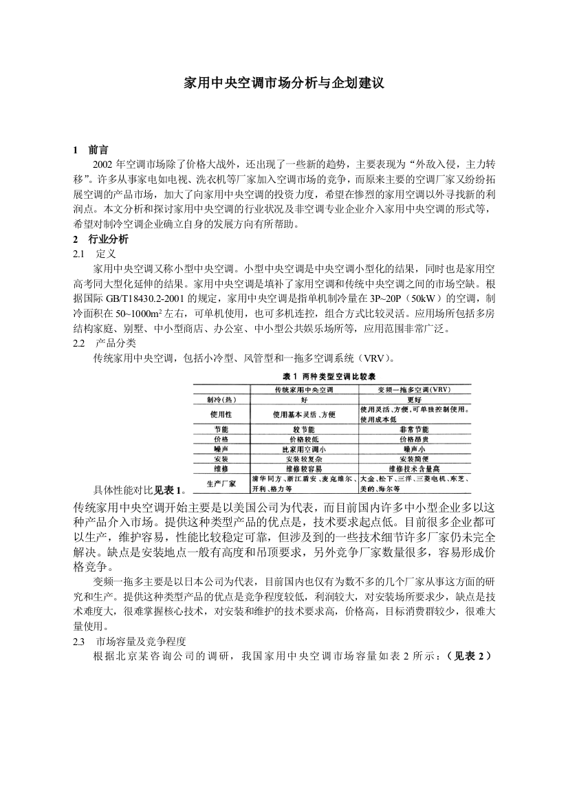 家用中央空调市场分析与谋划建议