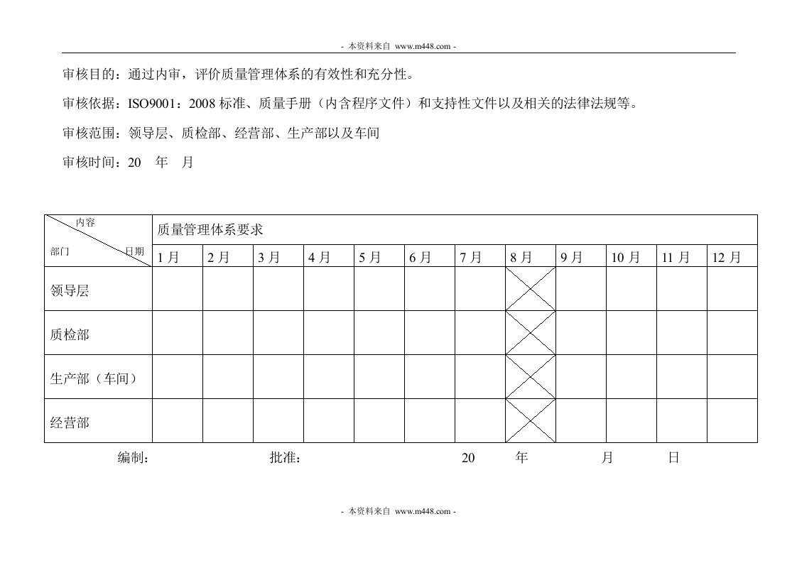 龙兴电缆内审资料6内部审核年度计划-质量审查