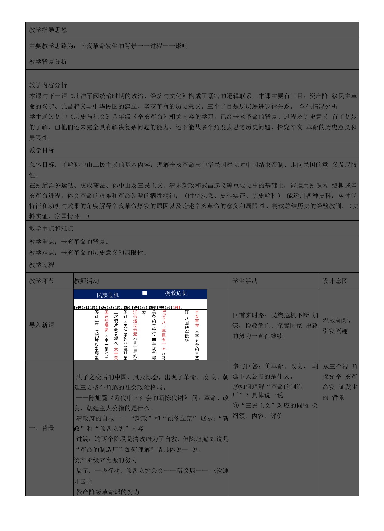 名师教案：2020人教部编版（新）高中历史必修中外历史纲要（上）第19课《辛亥革命》