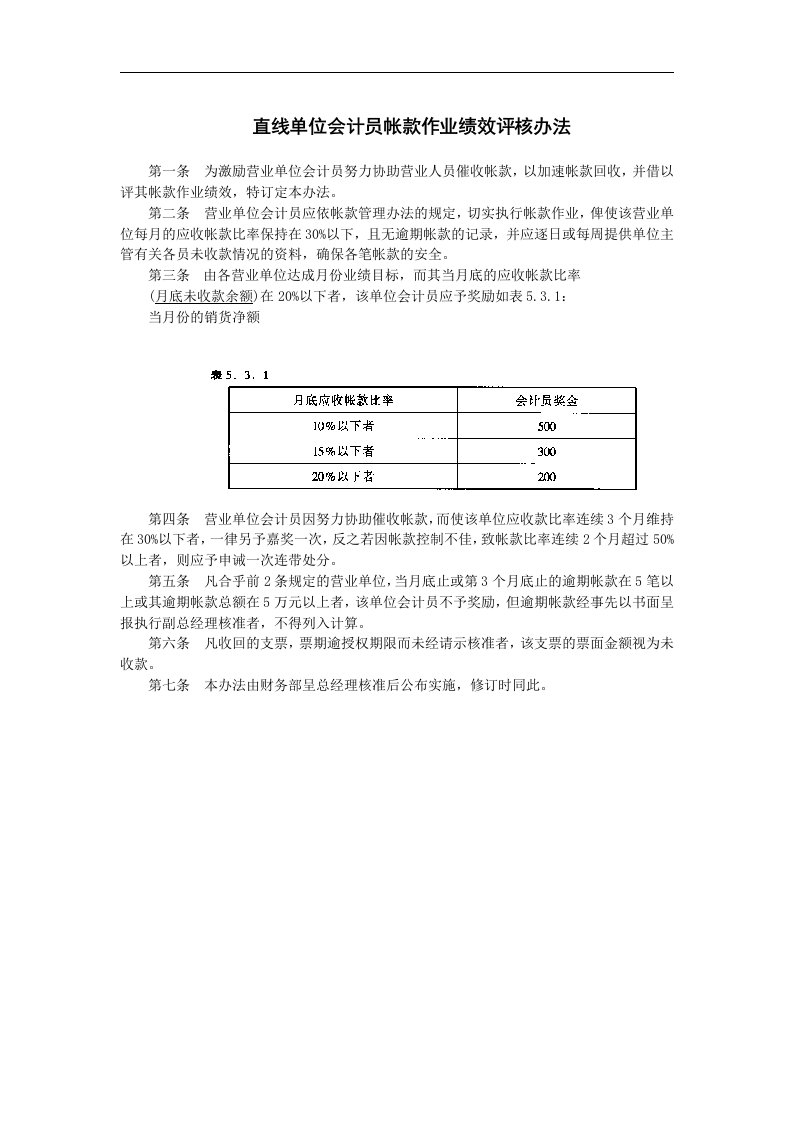 【管理精品】直线单位会计员帐款作业绩效评核办法