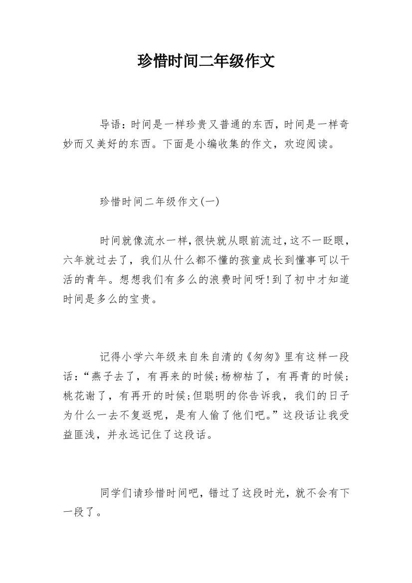 珍惜时间二年级作文