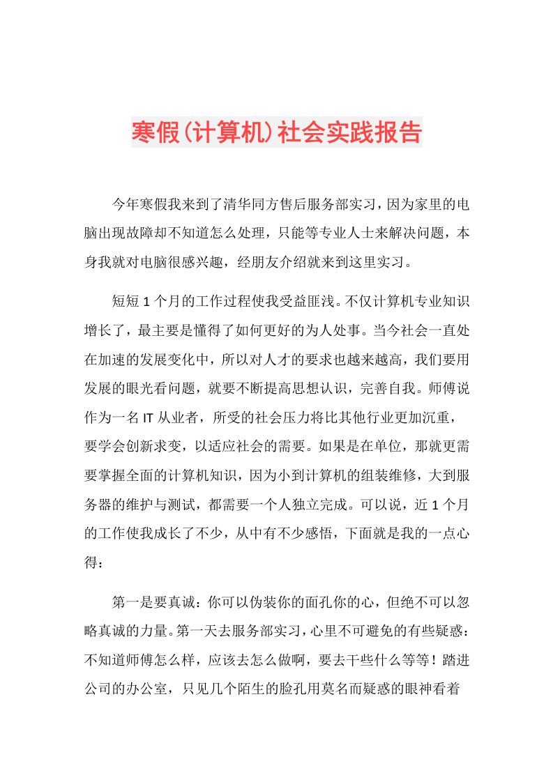 寒假(计算机)社会实践报告