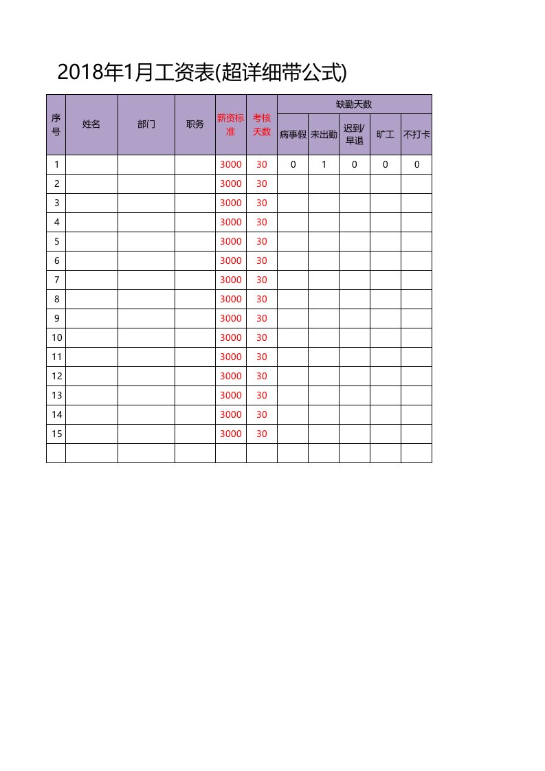 超详细带公式工资表