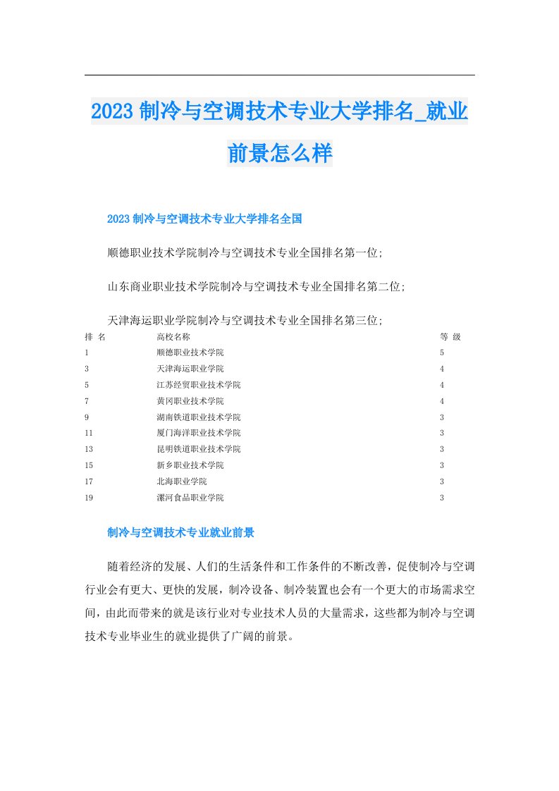 制冷与空调技术专业大学排名_就业前景怎么样