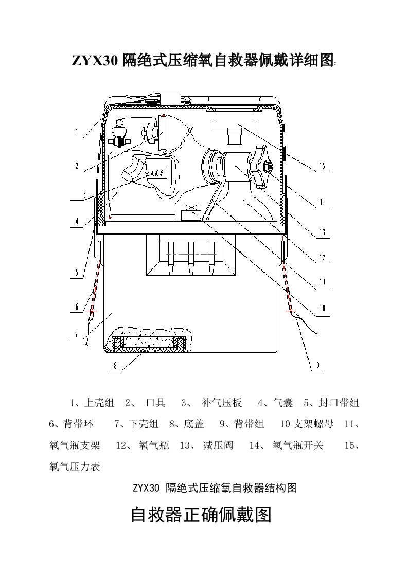 ZYX30隔绝式压缩氧自救器佩戴详解图