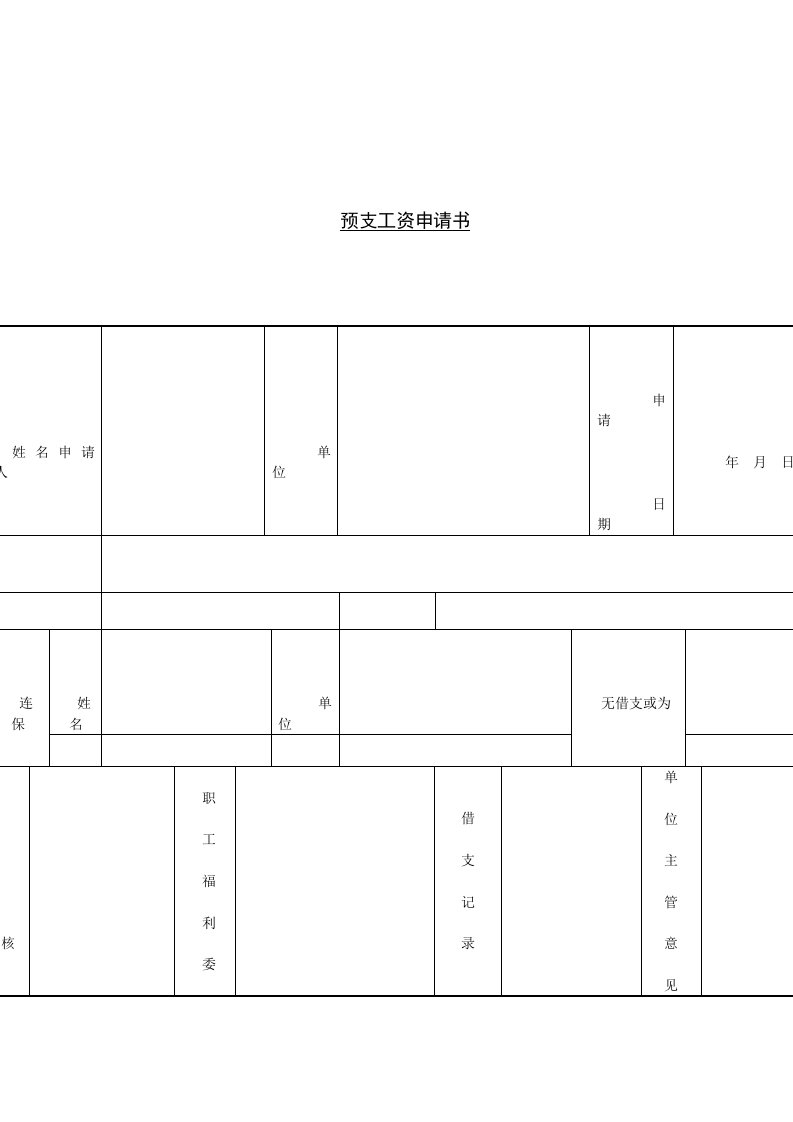 预支工资申请书（表格模板、DOC格式）