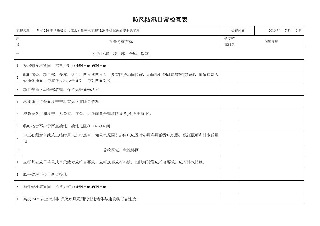 防风防汛检查表