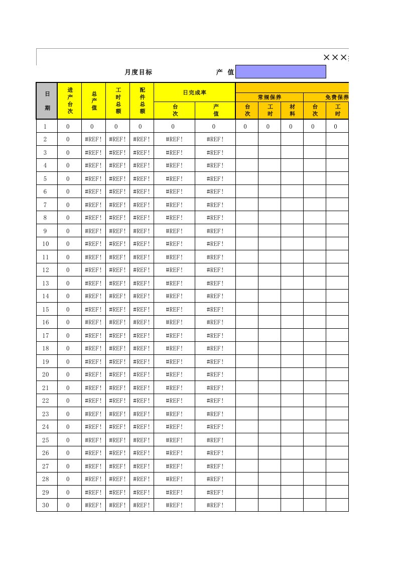 售后产值日、月报表