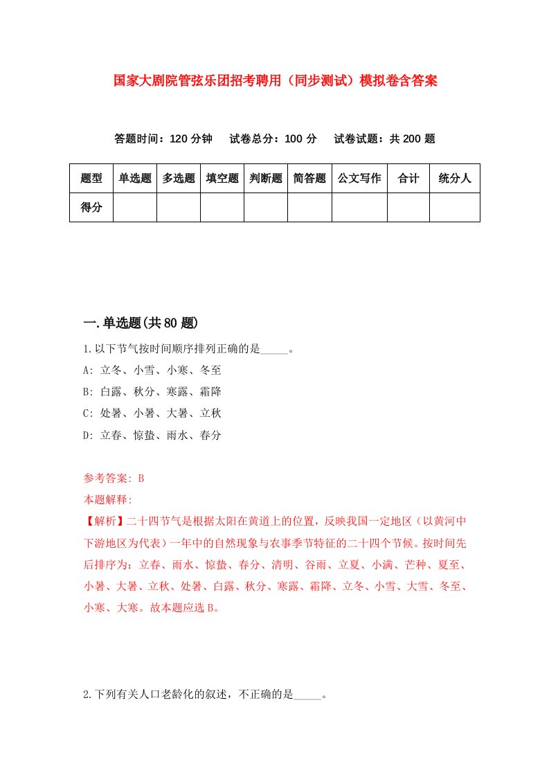 国家大剧院管弦乐团招考聘用同步测试模拟卷含答案0