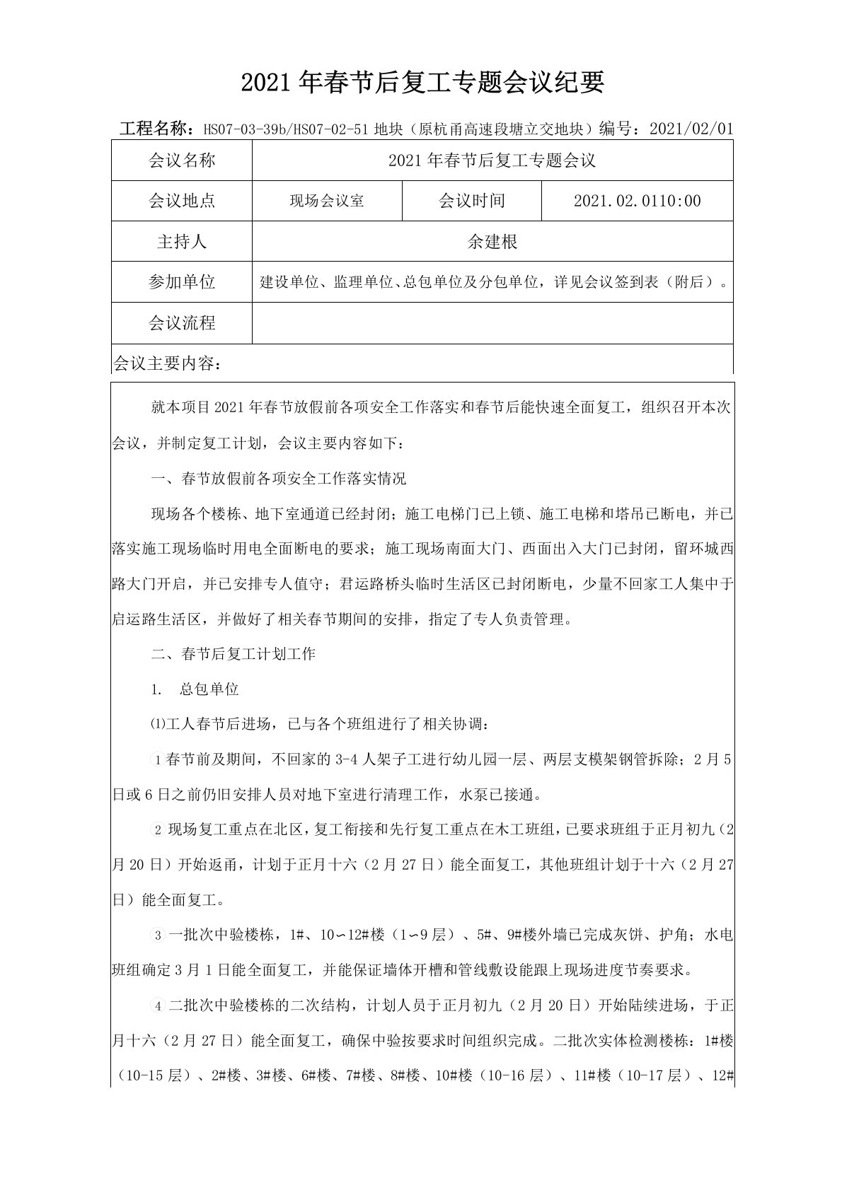 2021年春节后复工专题会议纪要(2021