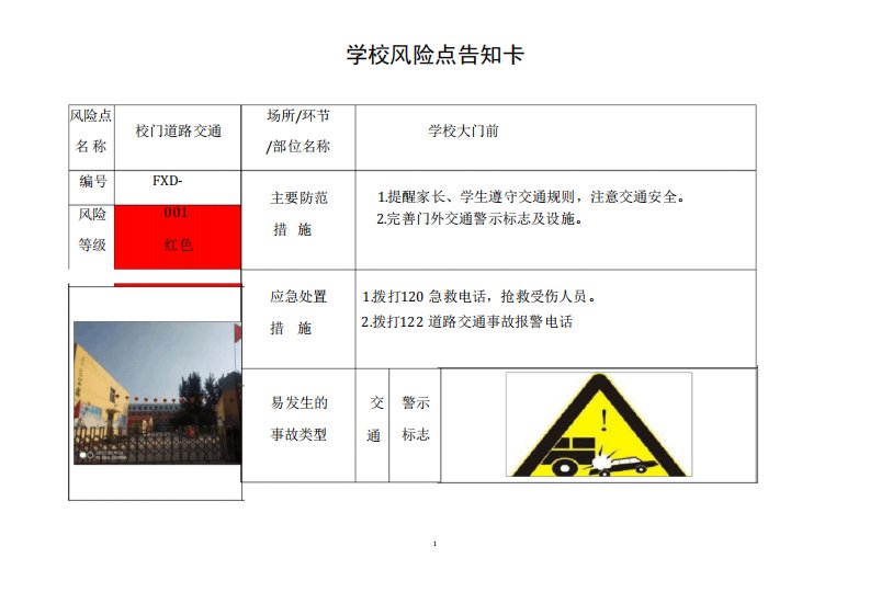 学校风险点告知卡