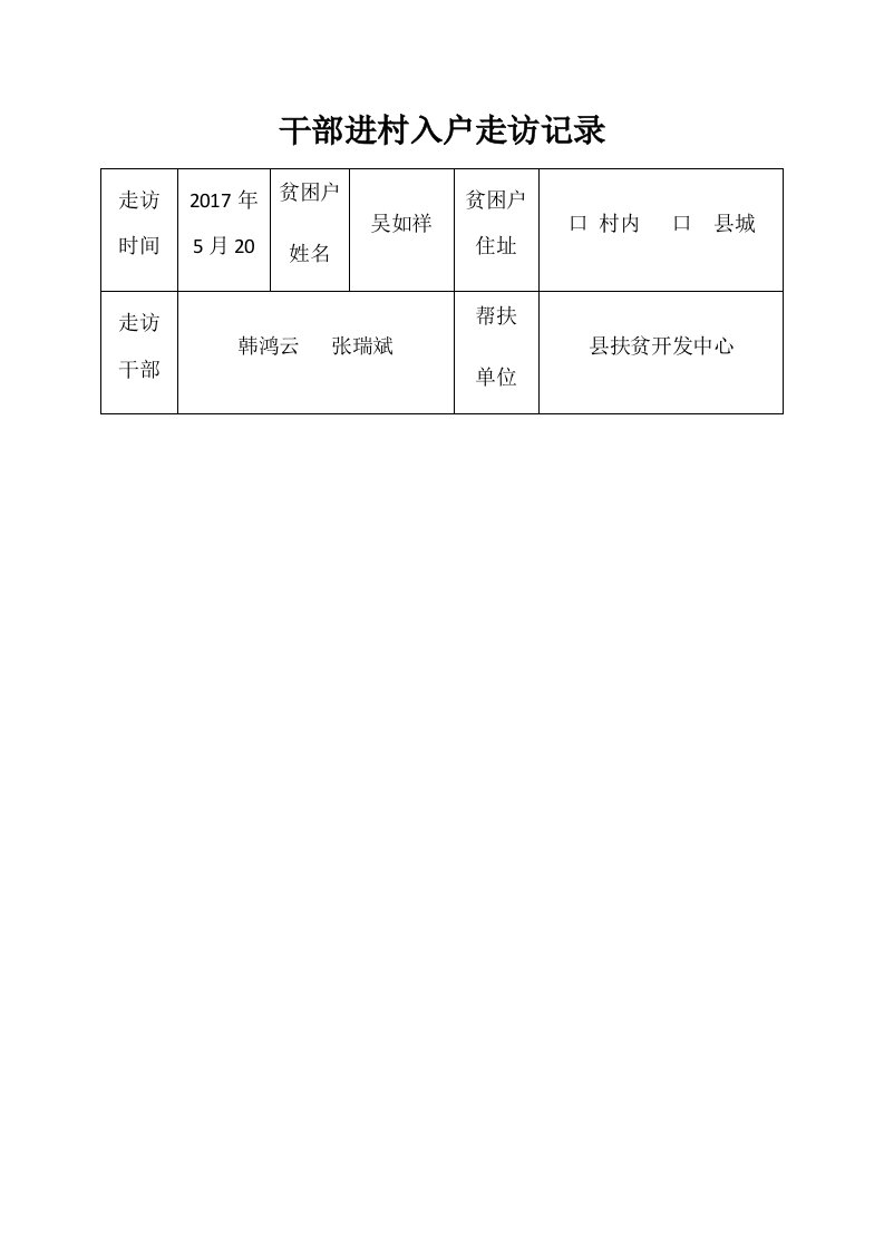 走访记录表韩鸿云