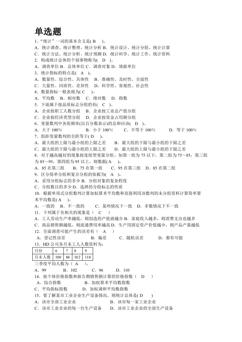 统计学复习题库有答案版