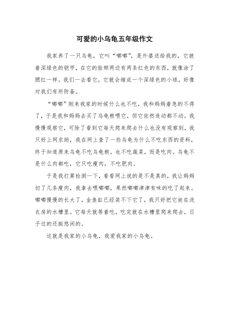 可爱的小乌龟五年级作文