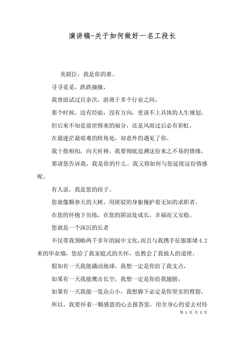 演讲稿-关于如何做好一名工段长（二）