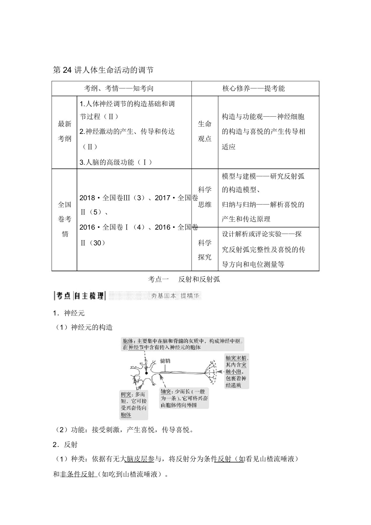 2020版生物高考新素养总复习苏教版讲义：第24讲+人体生命活动的调节和答案