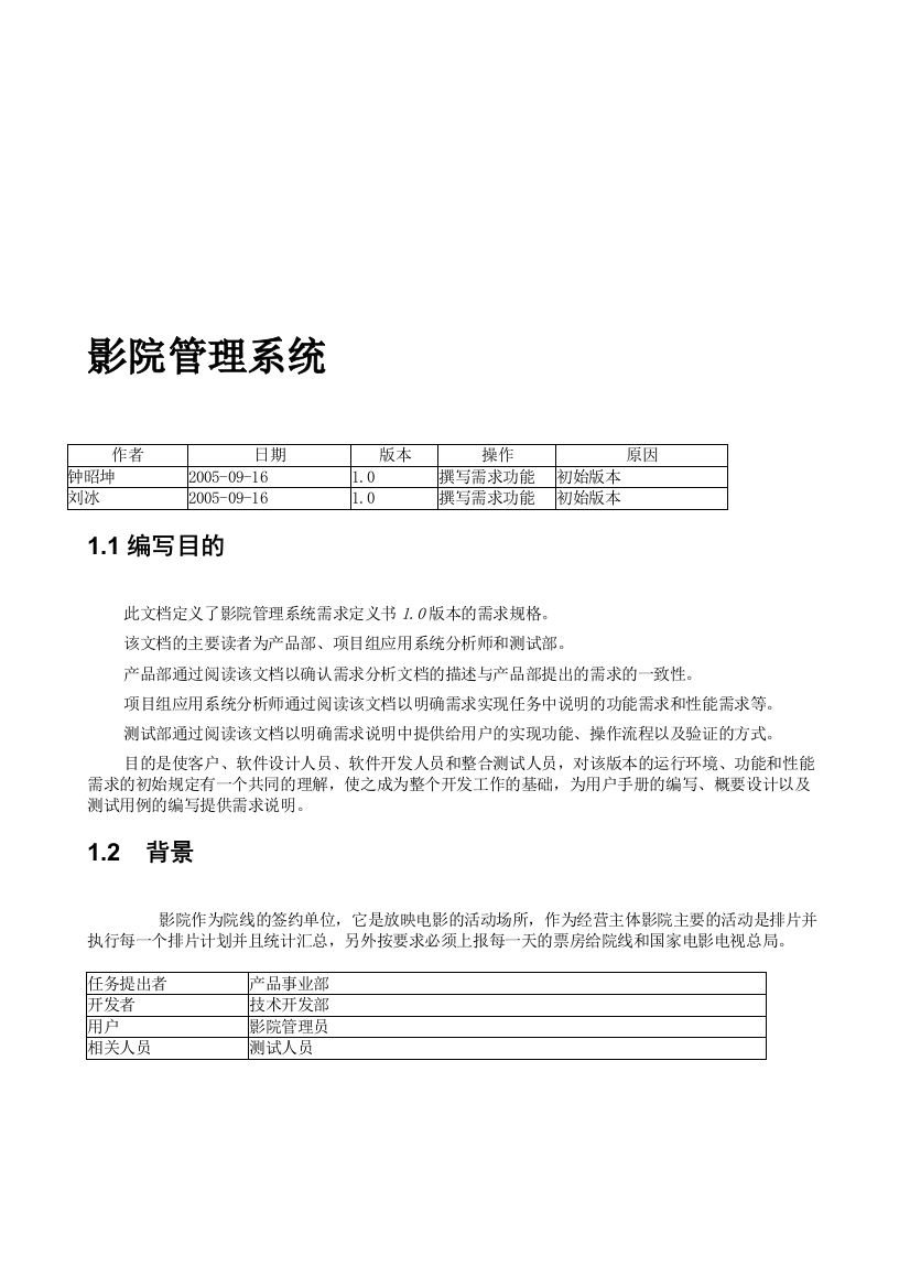 影院管理系统需求规格书毕业设计论文word格式