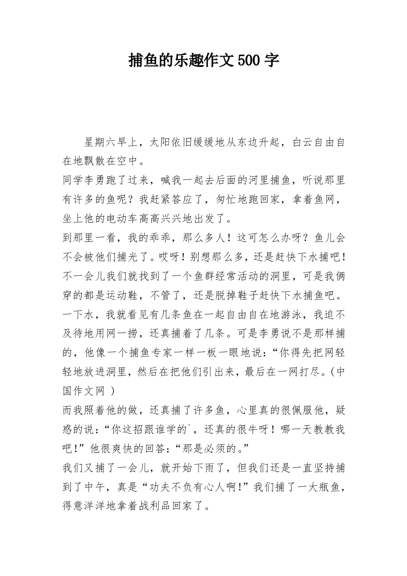 捕鱼的乐趣作文500字