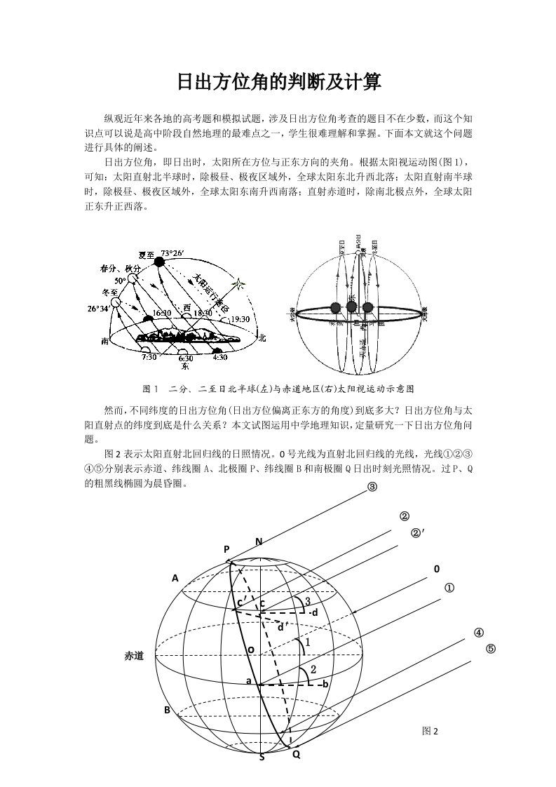 日出方位角的判断及计算